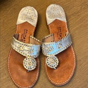 Palm Beach Gold & Platinum Toe-Ring Leather Sandals - Women's 9